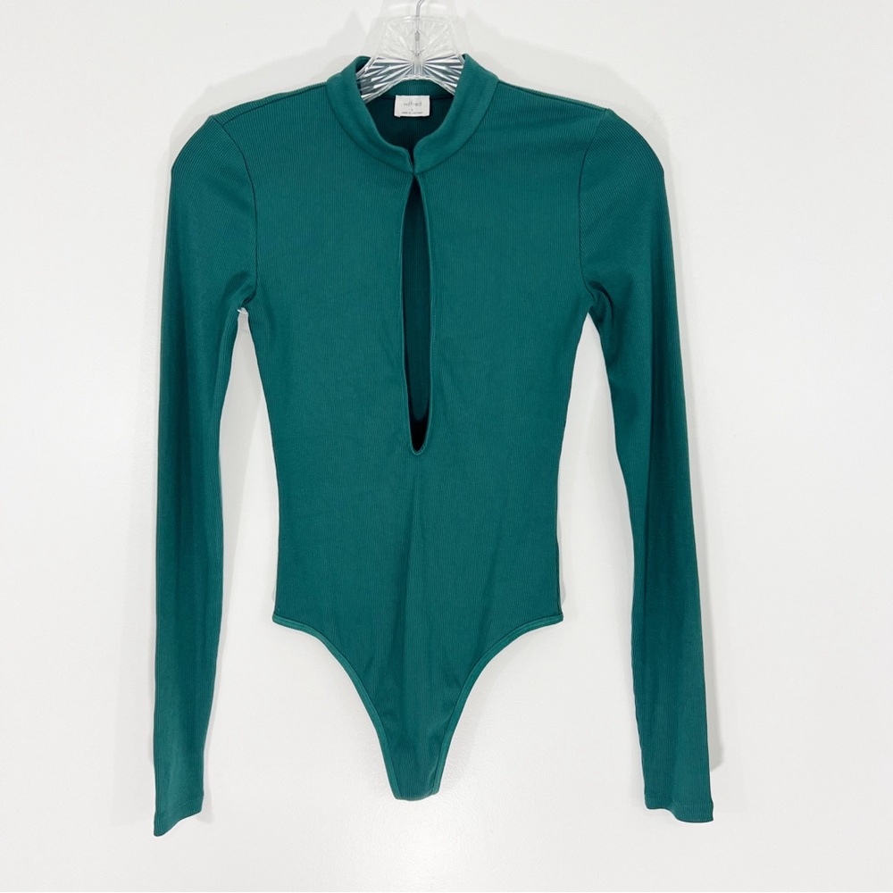 Aritzia Wilfred Harlequin Long Sleeve Bodysuit Ribbed Keyhole Size Small